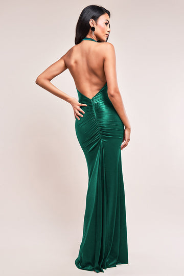 Halter Cowl Neck Back Maxi Dress Goddiva